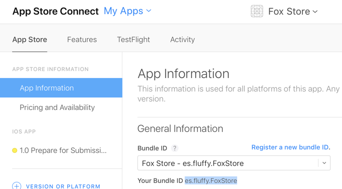 App Store Connect bundle ID