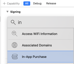 Add in app purchase capability