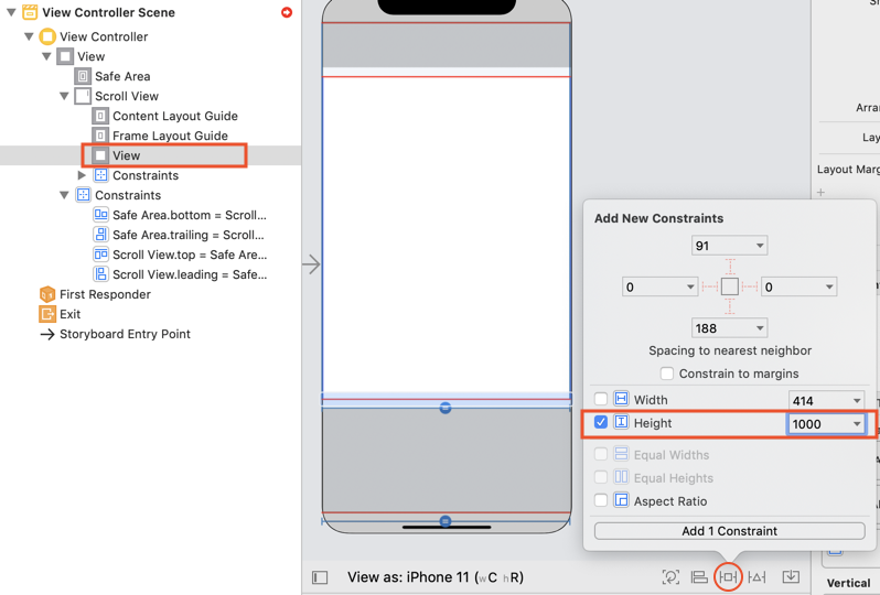 How to use scroll view in Interface Builder / Storyboard (Xcode 11)