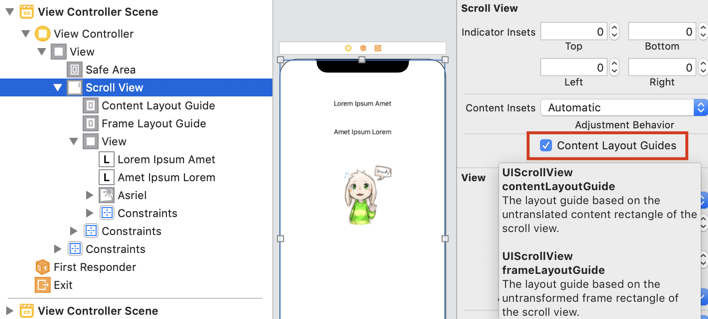 How to use scroll view in Interface Builder / Storyboard (Xcode 11)