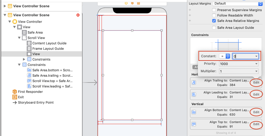 edit constraints to zero