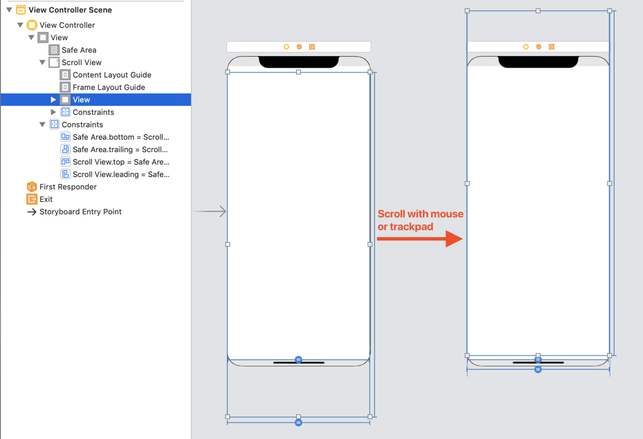 How to use scroll view in Interface Builder / Storyboard (Xcode 11)