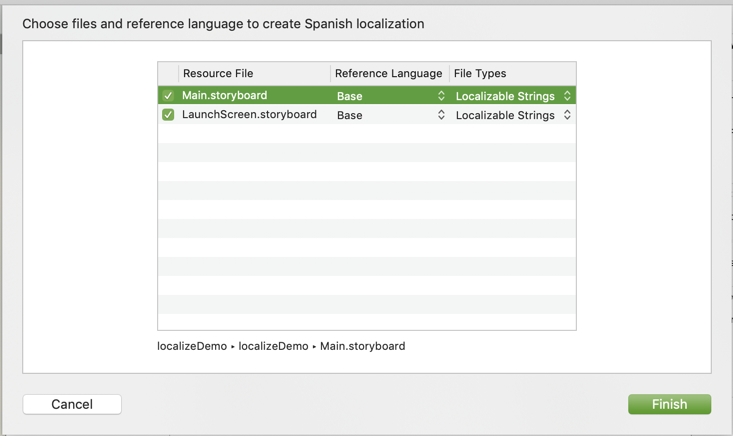 create Localization dialog